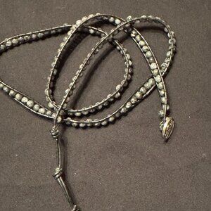 Handmade Beaded Leather Wrap Bracelet Black Gray